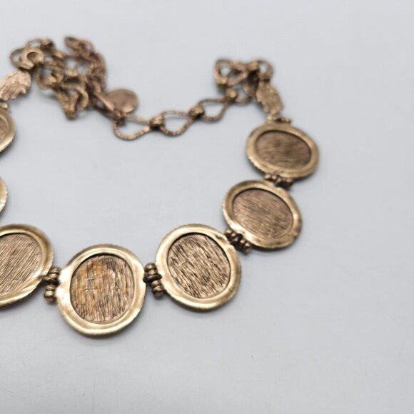 Vintage Designer Gold Tone Coin Necklace With Angel Motif Turquoise Accents - Picture 10 of 11